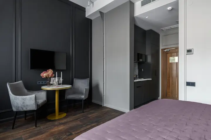 Санкт-Петербург: Апартаменты Sergeew Apartments Премиум с кухней в апарт-отеле Аквалина