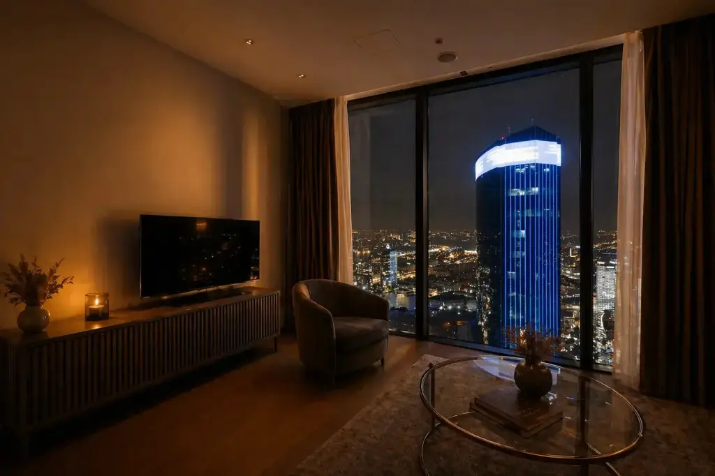 Москва: Апартаменты Sky City Moscow 75 этаж! Шикарный вид на МГУ, Парк Победы, Лужники, башни и город! Дизайнерский! Закатная стороны!