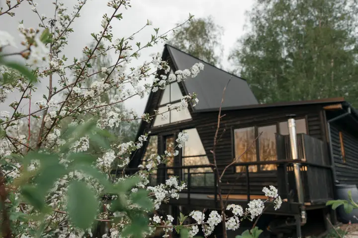Нижний Новгород: Частный дом Черный Русский A-Frame дом с видом на город и березовую рощу