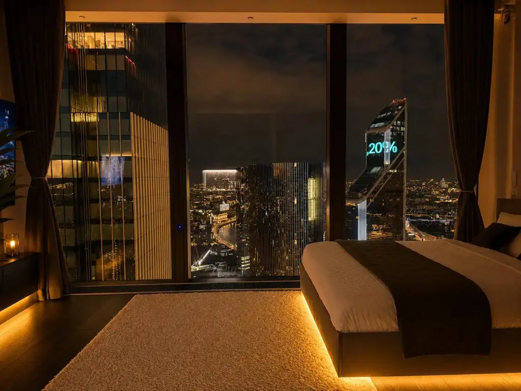 Москва: Апартаменты Sky City Moscow 63 этаж! Редкий вид на Москву! Большое окно! Закатная сторона! С Алисой и подсветкой!