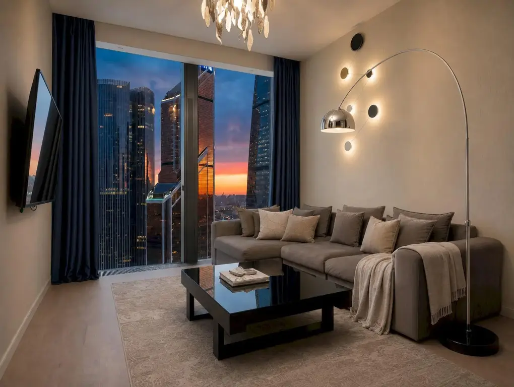 Москва: Апартаменты Москва Сити AV Sunset 2 комнаты 35 этаж с колонкой и подсветкой