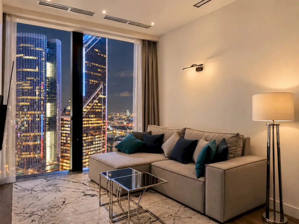 Апартаменты люкс Москва Сити AV Dream c красивым видом колонкой и подсветкой — фото 1
